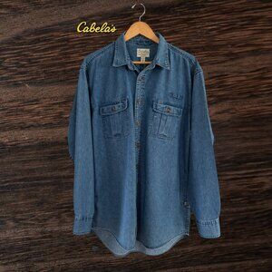 Cabela's Men's Tall 100% Cotton Long Sleeve Thick Blue Denim Button Down Shirt